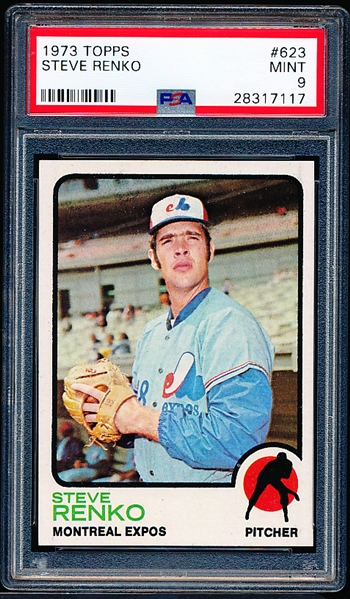 1973 Topps Baseball- #623 Renko, Expos- PSA Mint 9- Hi#