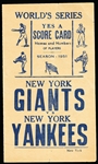 1951 MLB World Series Unofficial Scorecard- New York Yankees @ New York Giants