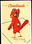 1955 Cincinnati Reds @ St. Louis Cardinals MLB Scorecard