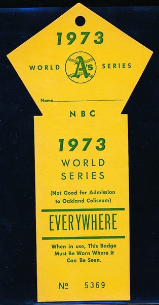 1973 MLB World Series Press Pass