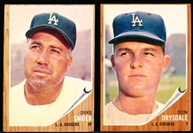 1962 Topps Bb- 2 Diff Dodgers Stars