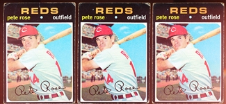 1971 Topps Bb- #100 Pete Rose, Reds- 3 Cards
