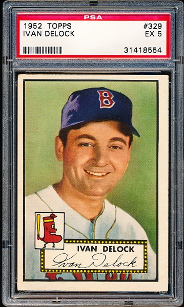 1952 Topps Baseball- #329 Ivan DeLock, Red Sox- PSA Ex 5- High Number! 