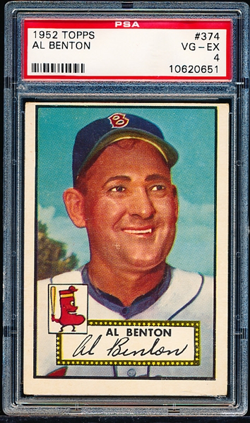 1952 Topps Baseball- #374 Al Benton, Red Sox- PSA Vg-Ex 4- Hi#