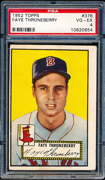 1952 Topps Baseball- #376 Faye Throneberry, Red Sox- PSA Vg-Ex 4- Hi#
