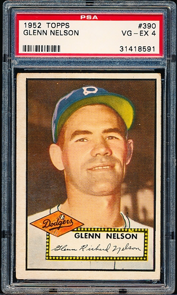 1952 Topps Baseball- #390 Glenn Nelson, Dodgers- PSA Vg-Ex 4- Hi#