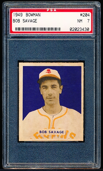 1949 Bowman Bb- #204 Bob Savage, St. Louis Browns- PSA NM 7