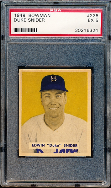 1949 Bowman Bb- #226 Duke Snider, Dodgers- RC- PSA Ex 5