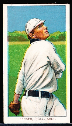 1909-11 T206 Baseball- Bender, Phila Amer- Pitching with Trees in Background Variation- Sweet Caporal 350 Back