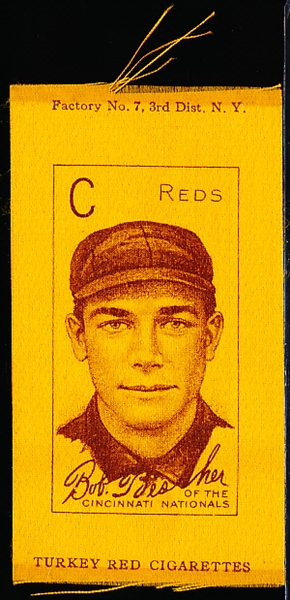 1911 S74 Baseball Colored Silk- Bob Bescher, Reds- Turkey Red (Factory 7)- Gold Color