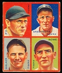 1935 Goudey “4 in 1” Baseball- #8F Detroit Tigers (Fox/ Hank Greenberg/ Rowe/ Walker)