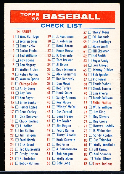 1956 Topps Bb- Checklist #1/3