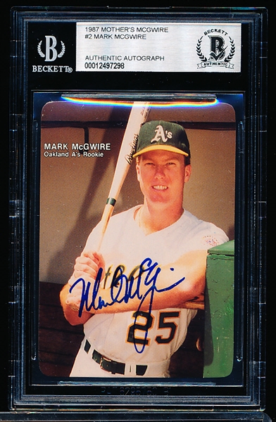 Autographed 1987 Mother’s Cookies Bsbl. #2 Mark McGwire- Beckett Certified/ Slabbed