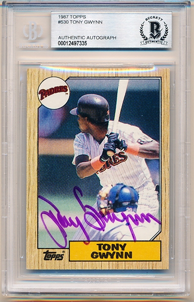 Autographed 1987 Topps Bsbl. #530 Tony Gwynn, Padres- Beckett Certified/ Slabbed