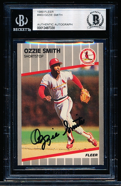 Autographed 1989 Fleer Bsbl. #463 Ozzie Smith, Cardinals- Beckett Certified/ Slabbed