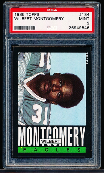 1985 Topps Football- #134 Wilbert Montgomery, Eagles- PSA Mint 9
