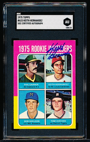 Autographed 1975 Topps Bsbl. #623 Keith Hernandez- SGC Certified/ Slabbed