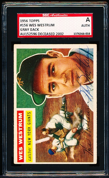 Autographed 1956 Topps Baseball- #156 Westrum, Giants- SGC Certified & Slabbed