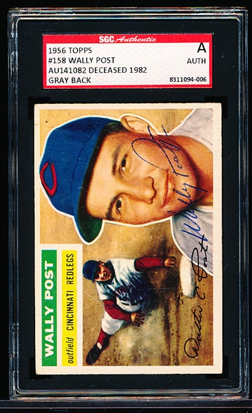 Autographed 1956 Topps Baseball- #158 Wally Post, Reds- SGC Certified & Slabbed