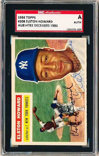 Autographed 1956 Topps Baseball- #208 Elston Howard, Yankees- 1st Topps Card! - SGC Certified & Slabbed