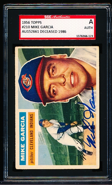Autographed 1956 Topps Baseball- #210 Mike Garcia, Cleveland- SGC Certified & Slabbed
