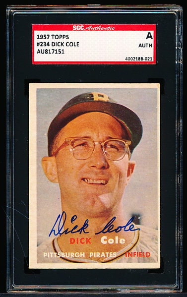 1957 Topps Baseball Autographed- #234 Dick Cole, Pirates- SGC Certified & Encapsulated