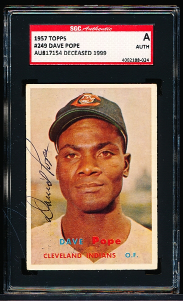 1957 Topps Baseball Autographed- #249 Dave Pope, Cleveland- SGC Certified & Encapsulated
