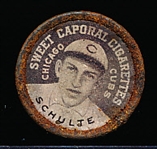 1910-12 Sweet Caporal Domino Baseball Disc- Schulte, Chicago Cubs