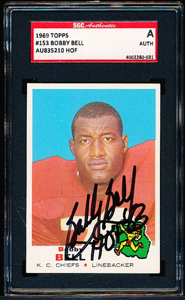 Autographed 1969 Topps Ftbl. #153 Bobby Bell- SGC Certified/ Slabbed