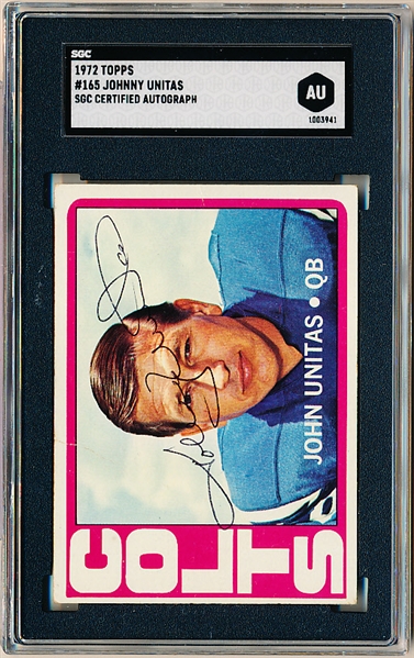 Autographed 1972 Topps Ftbl. #165 Johnny Unitas- SGC Certified/ Slabbed