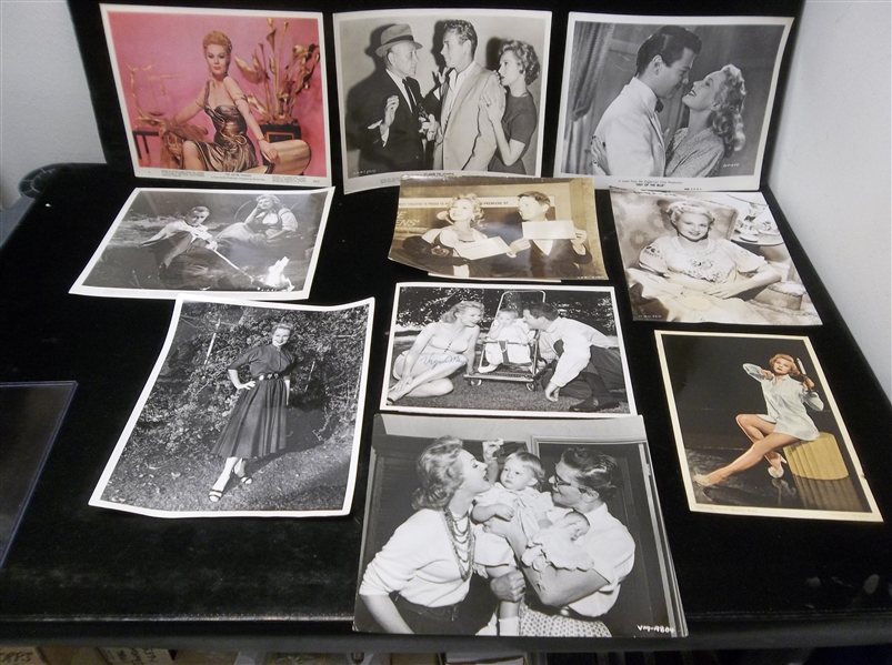 Virginia Mayo Clean-Up Group of Wire Photos, Lobby Card Pictures, & a Foreign Issue Photo- 10 Diff. Items