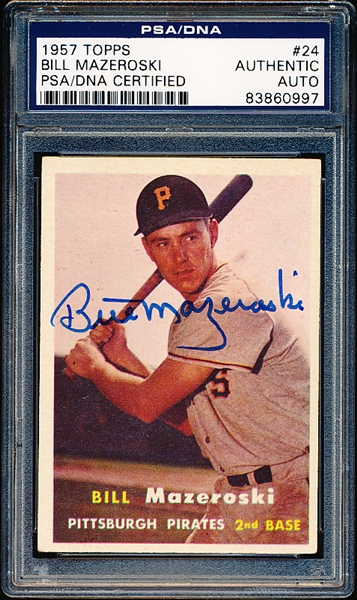 Autographed 1957 Topps Baseball- #24 Bill Mazeroski RC- PSA/ DNA Certified & Encapsulated