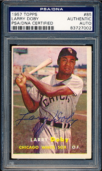 Autographed 1957 Topps Baseball- #85 Larry Doby, White Sox- PSA/ DNA Certified & Encapsulated