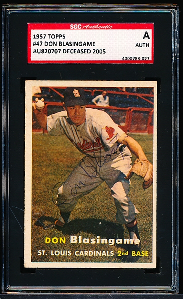 Autographed 1957 Topps Baseball- #47 Don Blasingame, Cardinals- SGC Certified & Encapsulated