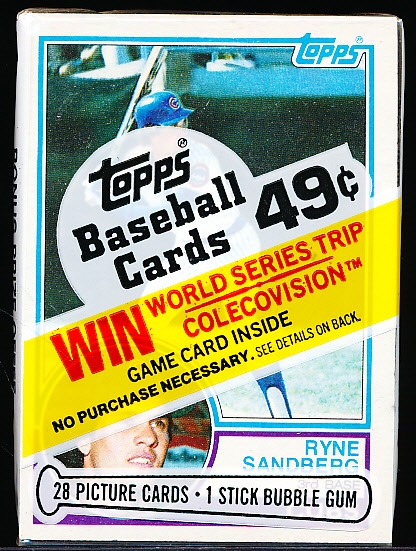 1983 Topps Bsbl.- 1 Unopened Cello Pack- Ryne Sandberg RC on Top