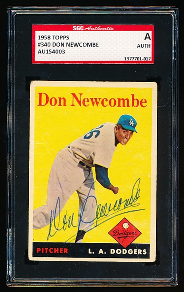 Autographed 1958 Topps Baseball- #340 Don Newcombe, Dodgers- SGC Certified & Encapsulated