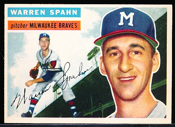1956 Topps Baseball- #10 Warren Spahn, Braves- White Back