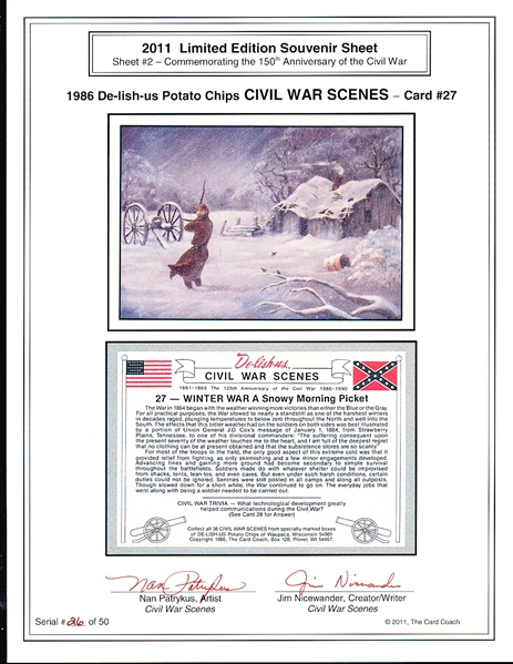 2011 De-Lish-Us Potato Chips 8-1/2” x 11” Limited Ed. Souvenir Sheet Signed by Artist & Creator/Writer- #27 Winter War- #26/50 Made!
