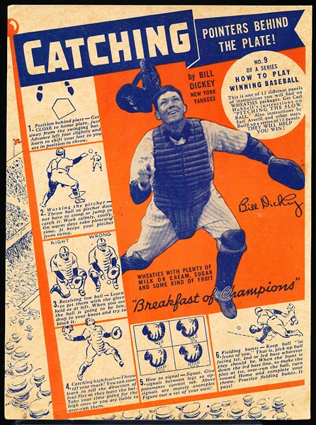 1936 Wheaties Baseball- Series 5- “How To Play Winning Baseball”- #9 Bill Dickey, Yankees