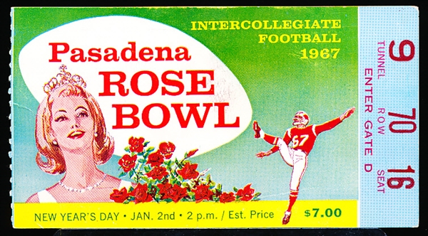 1967 Rose Bowl College Ftbl. Ticket Stub- Purdue vs. USC