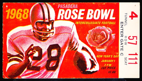 1968 Rose Bowl College Ftbl. Ticket Stub- Indiana vs. USC