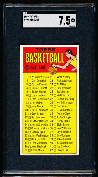 1969-70 Topps Basketball- #99 Checklist- SGC 7.5 (NM+)