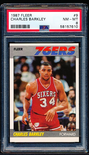 1987-88 Fleer Basketball- #9 Charles Barkley, 76ers- PSA Nm-Mt 8
