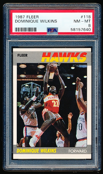 1987-88 Fleer Basketball- #118 Dominique Wilkins, Hawks- PSA Nm-Mt 8