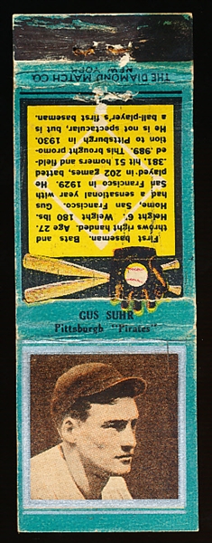 1934 Diamond Matchbook Bb- Silver Border with Striker- Gius Suhr, Pirates- Blue Color