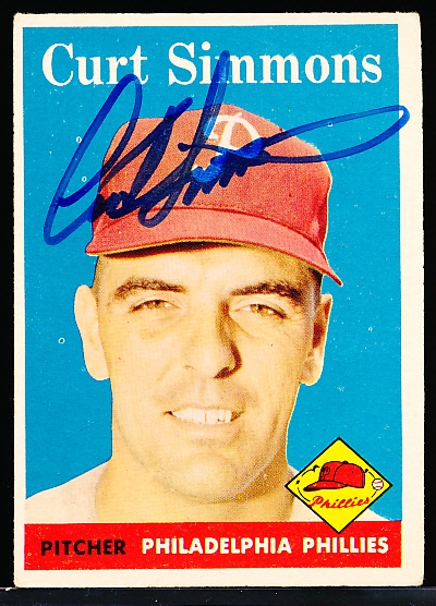 Autographed 1958 Topps Bsbl. #404 Curt Simmons, Phillies