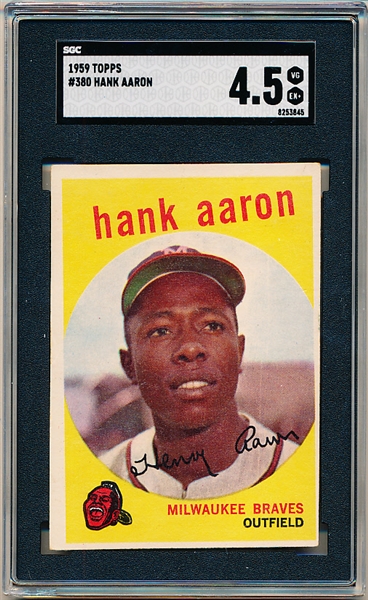 1959 Topps Baseball- #380 Hank Aaron, Braves- SGC 4.5 Vg-Ex+ 