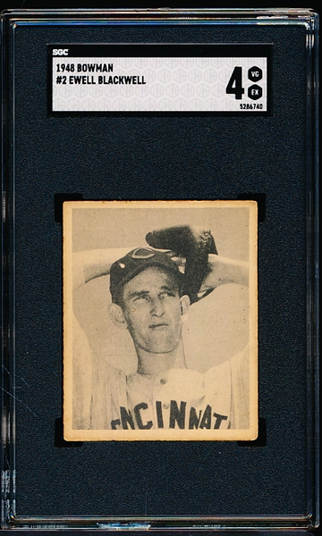 1948 Bowman Baseball- #2 Ewell Blackwell, Reds- SGC 4 (Vg-Ex)