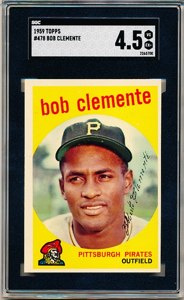1959 Topps Baseball- #478 Bob Clemente, Pirates- SGC 4.5 (Vg-Ex+)