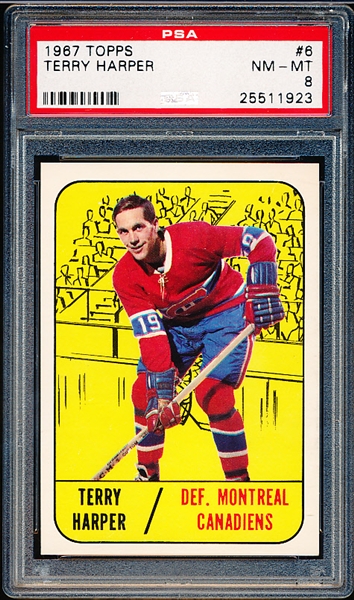 1967-68 Topps Hockey- #6 Terry Harper, Montreal- PSA NM-Mt 8